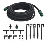 vidaXL Durable Garden Soaker Hose 10m - Rubber Weeping Pipe with Efficient Drip Irrigation System, Includes Fittings, Black