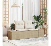 Garden Sofa 2-Seater Beige & Cream Poly Rattan 123 x 62 x 69 cm Outdoor Cushion