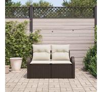 Garden Sofa 2-Seater Brown & Cream Poly Rattan 124x62x69cm Outdoor Patio