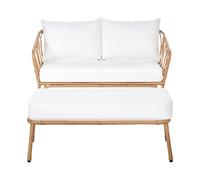 Garden Sofa 2 Seater FOLLO Light Brown PE Rattan with Bench