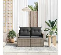 Garden Sofa 2-Seater Grey Poly Rattan Outdoor Couch 121x62x69 cm WithCushions