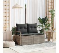 Garden Sofa 2-Seater Light Grey Poly Rattan Outdoor 120x62x69cm Steel Frame Cush