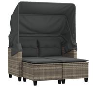 Garden Sofa 2-Seater with Stools Outdoor Sofa Chair Grey Poly Rattan vidaXL