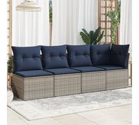 Garden Sofa Beige and Navy Blue Rattan and Polyester Large Berkfield Home Beige One Size