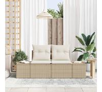 Garden Sofa Beige Cream 2-Seater Poly Rattan 123x62x69cm Outdoor with Cushion XL