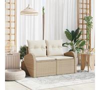 Garden Sofa Beige & Cream Poly Rattan 124x62x69 cm 2-Seater Outdoor Cushion Set
