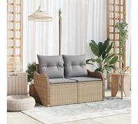 Garden Sofa Beige/Grey Poly Rattan 121x62x69cm 2-Seater Outdoor with Cushions XL