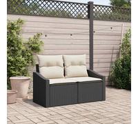 Garden Sofa Black & Cream Poly Rattan 123 x 62 x 69 cm 2-Seater with Storage UK
