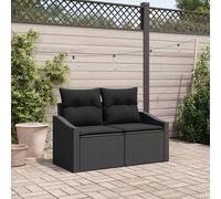 Garden Sofa Black Poly Rattan 123 x 62 x 69 cm Outdoor 2-Seater Cushions