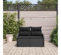 Garden Sofa Black Poly Rattan 2-Seater 121x62x69cm Outdoor Cushion Seating Plus