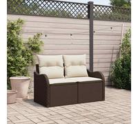 Garden Sofa Brown & Cream Poly Rattan 121x62x69 cm 2-Seater Outdoor with Cushion