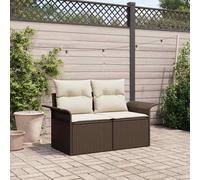 Garden Sofa Brown/Cream White Poly Rattan 141x62x69cm 2-Seater Outdoor with Pad
