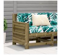 Garden sofa brown/green leaf 69x62x70.5cm solid pine wood with beige cushions XL