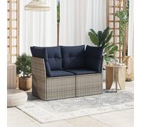 Garden Sofa Dark Blue, Grey Wicker Rattan, Fabric 2 Seater Berkfield Home Blue One Size