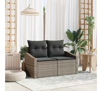 Garden Sofa Grey Poly Rattan 123 x 62 x 69 cm 2-Seater Outdoor Cushions w/cush.