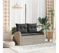 Garden Sofa Light Grey Poly Rattan 124x62x69cm 2-Seater Outdoor Sofa w/Cushions
