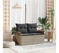Garden Sofa Light Grey Poly Rattan 141x62x69cm 2-Seater Outdoor Cushion Compact