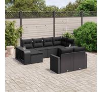 Garden Sofa Set 10 Piece with Cushions Outdoor Black Poly Rattan vidaXL