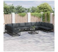 Garden Sofa Set 10-Seater Black Aluminium Powder-Coated Frame with Cushions Plus
