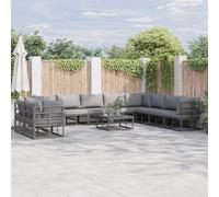 Garden Sofa Set 10-Seater Black Aluminium Powder-Coated with Anthracite Cushions