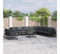 Garden Sofa Set 10-Seater Black Powder-Coated Aluminium Frame with Cushions Set
