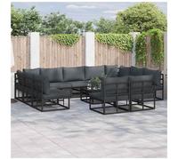 Garden Sofa Set 11-Seater Black Aluminium Powder-Coated Minimal Patios Cushions