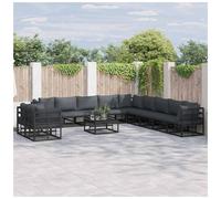 Garden Sofa Set 11-Seater Black Aluminium Powder-Coated Outdoor Corner Cushions