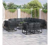 Garden Sofa Set 11-Seater Black Aluminium Powder-Coated Outdoor Sofa w/ Cushions