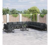 Garden Sofa Set 11-Seater Black Powder-Coated Aluminium with Removable Cushions