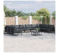 Garden Sofa Set 11-Seater Black Powder-Coated Steel Frame with Outdoor Cushions