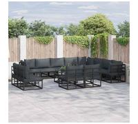 Garden Sofa Set 12-Seater Black Aluminium Powder-Coated Outdoor Cushions w/Feet