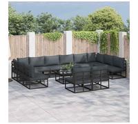 Garden Sofa Set 12-Seater Black Aluminium Powder-Coated Outdoor Sofa w/ Cushions