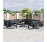 Garden Sofa Set 12-Seater Black Powder-Coated Steel Outdoor Corner Modular Sofa