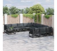 Garden Sofa Set 12pc Black Aluminium Frame with Polyester Cushions, 11 Seats UK