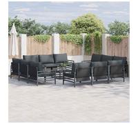 Garden Sofa Set 12pc Black Steel Powder-Coated Outdoor Cushioned Zipped Cush