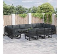 Garden Sofa Set 13-Piece Black Aluminium Corner Modular Outdoor with Cushions