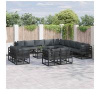 Garden Sofa Set 13-Piece Black Powder-Coated Aluminium Corner Modular w/13 Seats