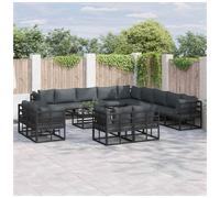 Garden Sofa Set 13-Seater Black Powder-Coated Aluminium Frame with Cushions incl