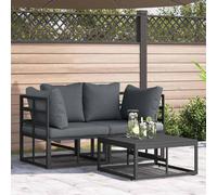 Garden Sofa Set 3pc Black Metal 71.5x71.5x71cm Anthracite Cushions 2seats+table