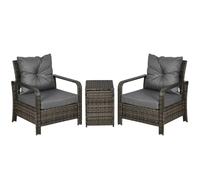 Garden Sofa Set 3pc PE Rattan Grey 124x77x164cm Metal Frame Cushioned with Box