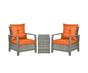 Garden Sofa Set 3PC PE Rattan Orange 2 Armchairs & Table 71x78x87cm Thick Cushns