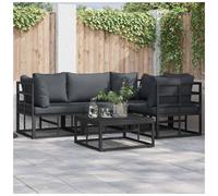 Garden Sofa Set 4-Seater Black Aluminium Powder-Coated Outdoor Cushioned Lounge
