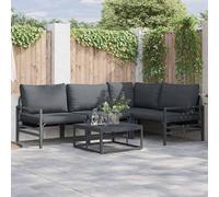 Garden Sofa Set 4pc Anthracite Steel Frame Breathable Cushions Removable Covers