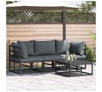 Garden Sofa Set 4pc Black Metal 71.5x71.5x71cm Corner Centre Table with Cushions