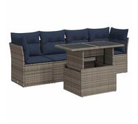 Garden Sofa Set 5 Piece with Cushions Outdoor Sofa Poly Rattan Acacia vidaXL