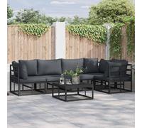 Garden Sofa Set 5-Seater Black Aluminium Powder-Coated Outdoor Cushioned w/Feet