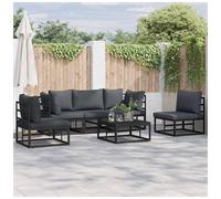 Garden Sofa Set 5-Seater Black Aluminium Powder-Coated Outdoor Modular Cushions