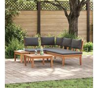Garden Sofa Set 5-Seater Teak Wood Brown & Cream White Polyester Cushions Patio