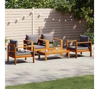 Garden Sofa Set 5pc Modular Solid Acacia Wood with Dark Grey Cushions100x50x27cm