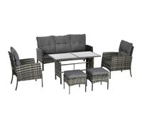 Garden Sofa Set 6-piece Grey Rattan Wicker Steel Frame 158x68x80cm Cushioned
